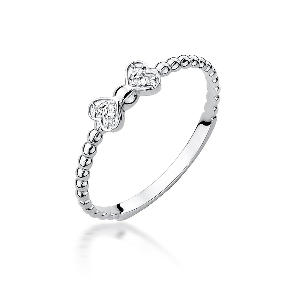 Pierścionek z białego złota kokardka z brylantami 0.03 ct 3
