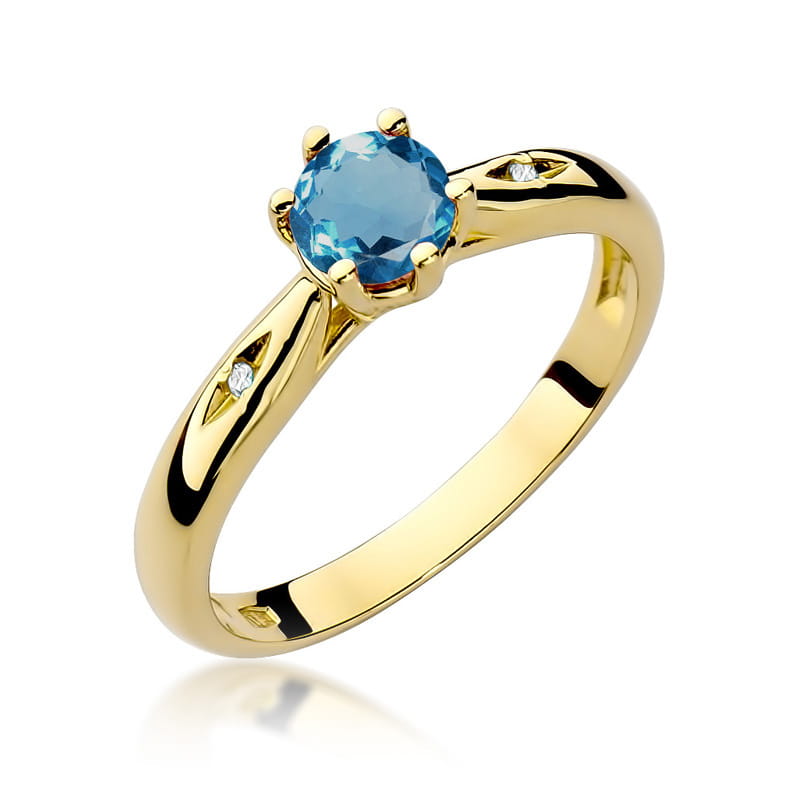 Pierścionek zaręczynowy z brylantami i topazem London Blue 0.01ct 1