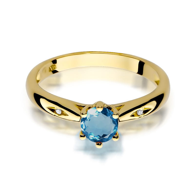 Pierścionek zaręczynowy z brylantami i topazem London Blue 0.01ct 2