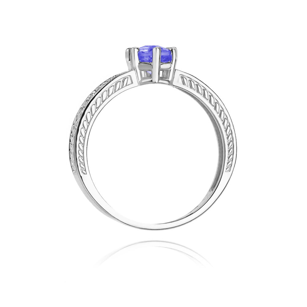 Pierścionek zaręczynowy z białego złota z brylantami i tanzanitem 0.08 ct 3