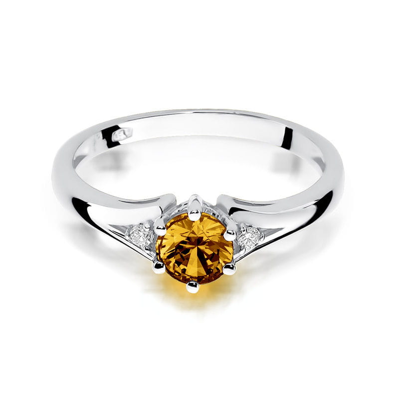 Pierścionek zaręczynowy z białego złota z brylantami i cytrynem 0.03 ct 3