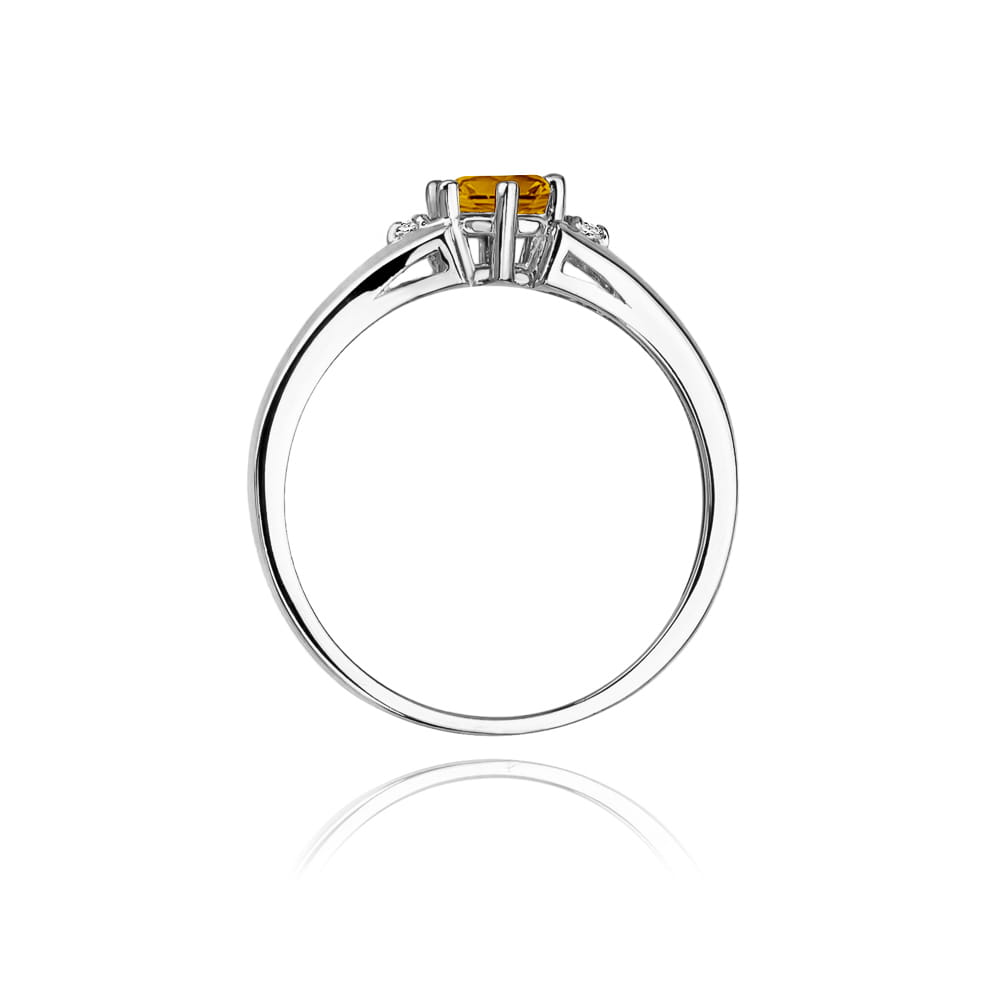 Pierścionek zaręczynowy z białego złota z brylantami i cytrynem 0.03 ct 1