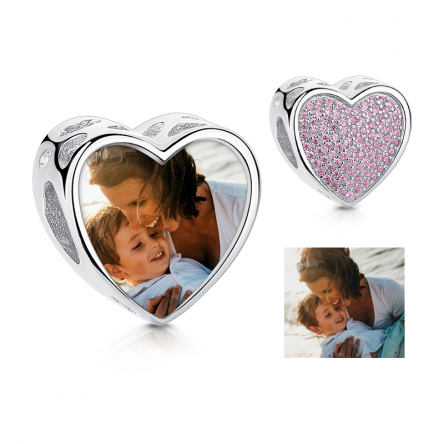 Charms • Zawieszka ze zdjęciem • Serce ażur • Różowe cyrkonie 3