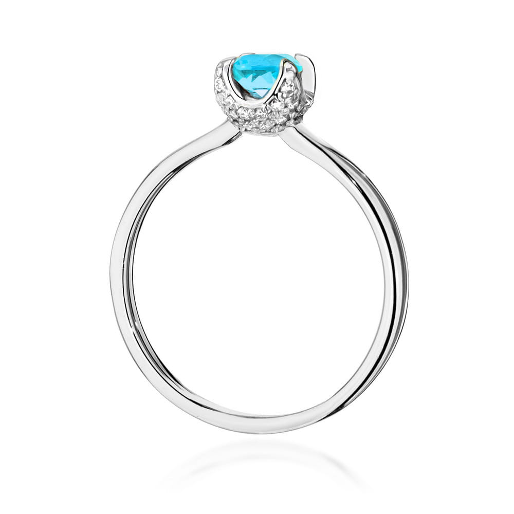 Pierścionek zaręczynowy z białego złota z brylantami i topazem 0.14 ct 3
