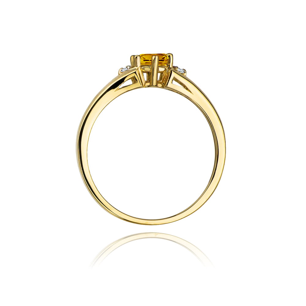 Pierścionek zaręczynowy z żółtego złota z brylantami i cytrynem 0.03 ct 2