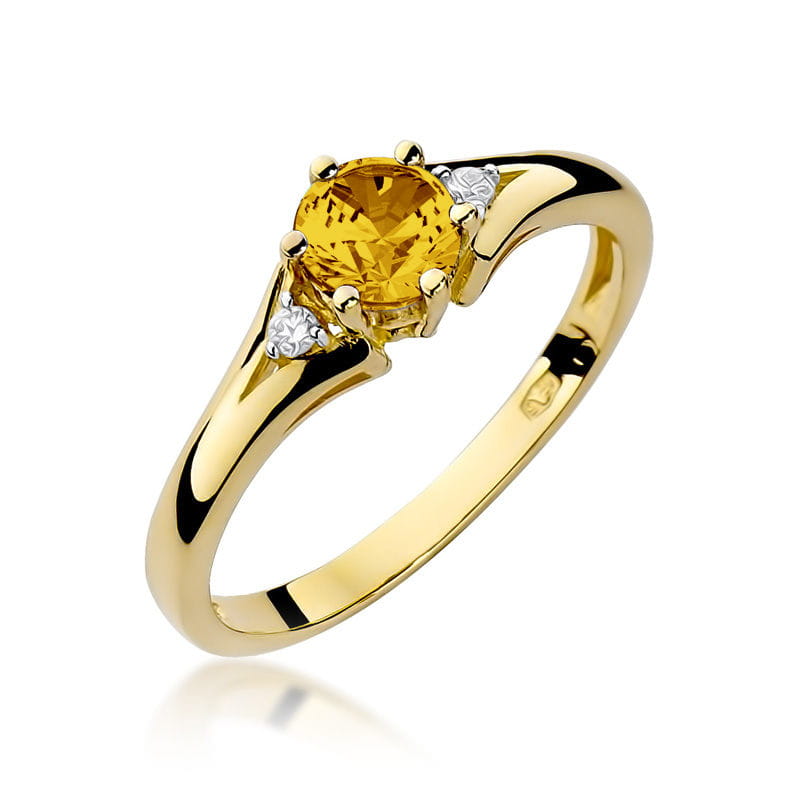 Pierścionek zaręczynowy z żółtego złota z brylantami i cytrynem 0.03 ct 3