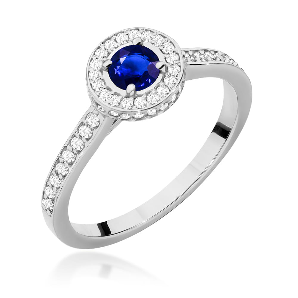 Pierścionek zaręczynowy z białego złota z brylantami i szafirem 0.34 ct 1