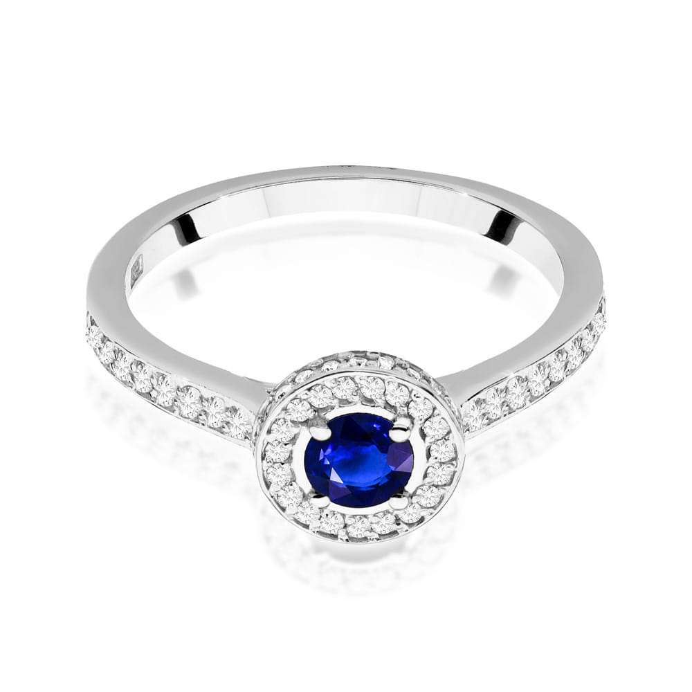 Pierścionek zaręczynowy z białego złota z brylantami i szafirem 0.34 ct 2
