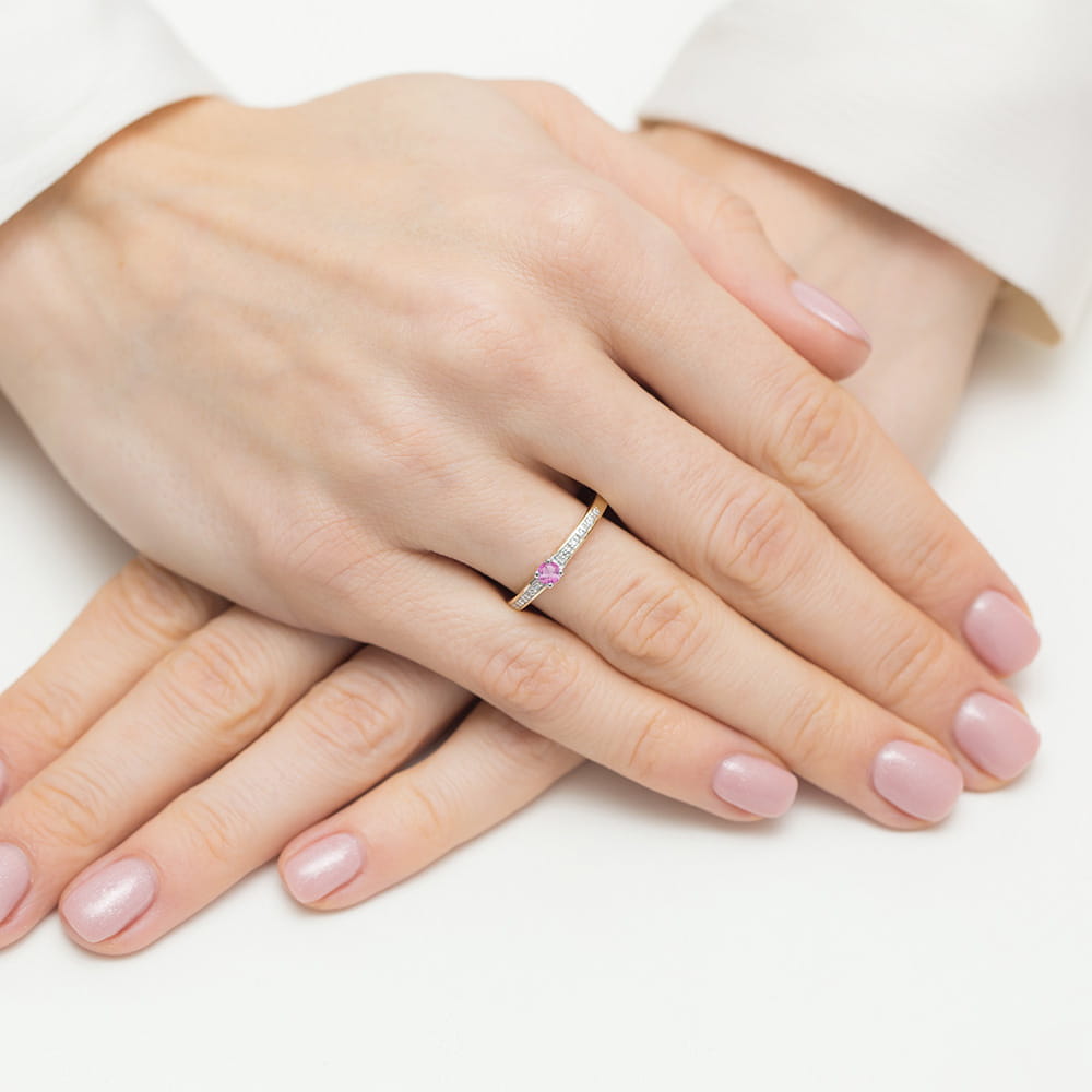 Pierścionek zaręczynowy z brylantami i różowym topazem 0.05ct 3