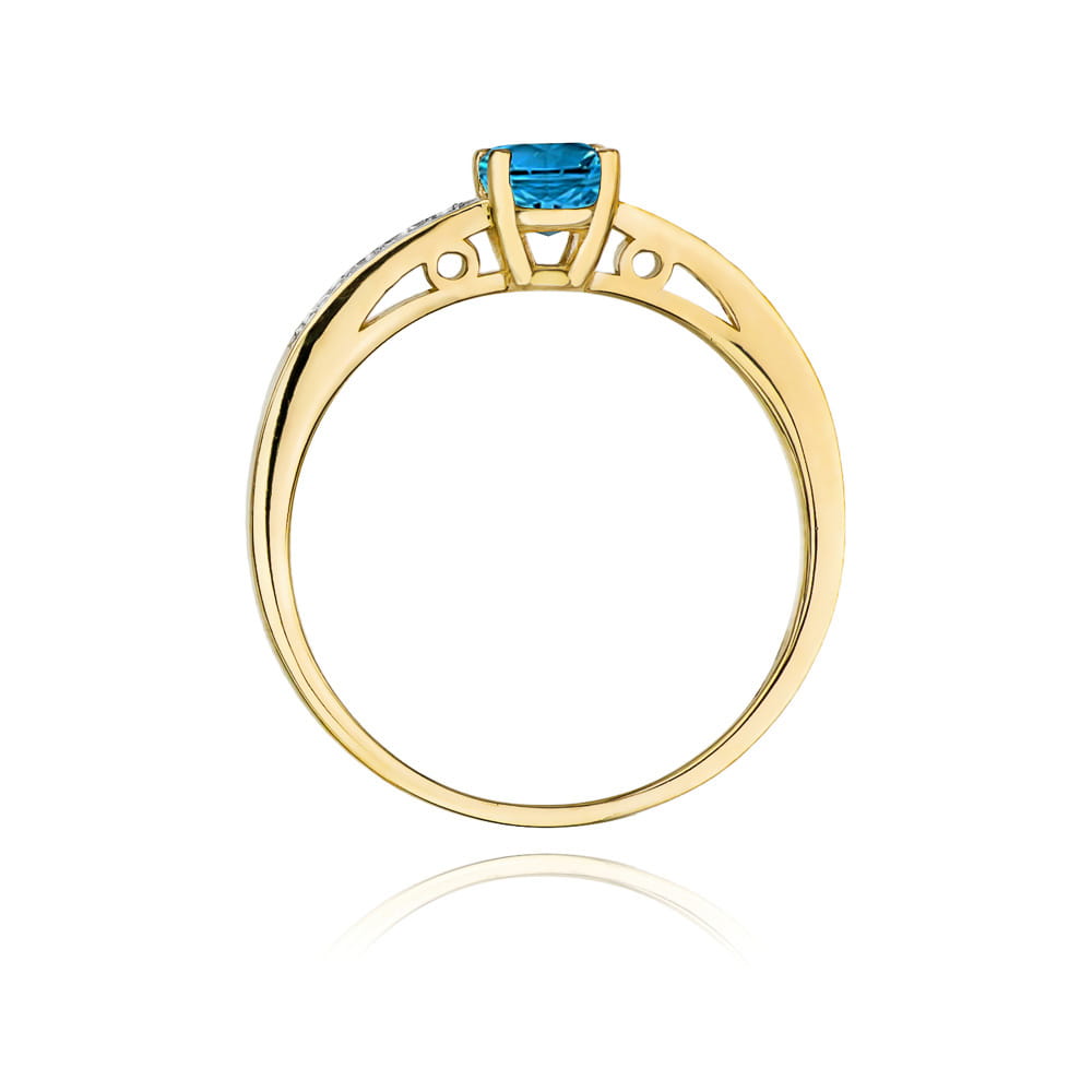 Pierścionek zaręczynowy z żółtego złota z brylantami i topazem London Blue 0.05 ct 1