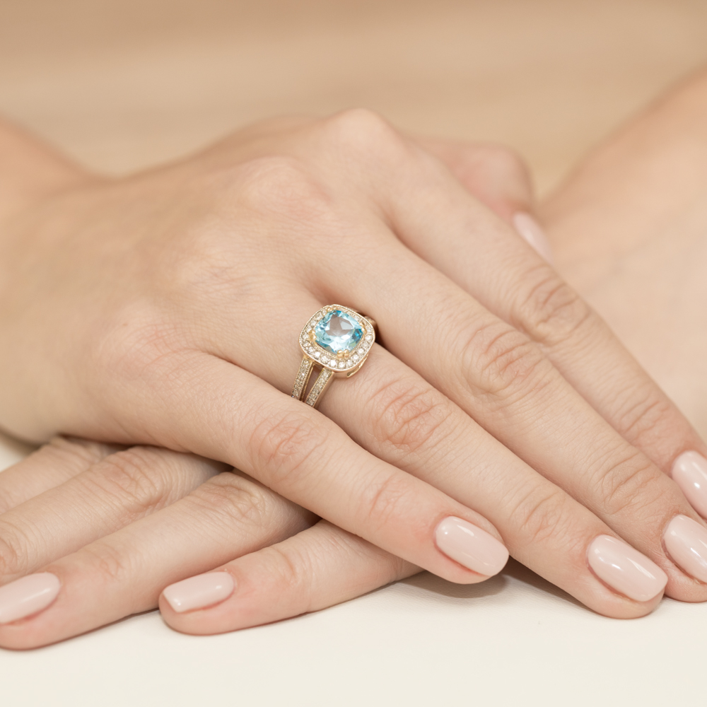 Pierścionek zaręczynowy z żółtego złota z brylantami i topazem 0.41 ct 3