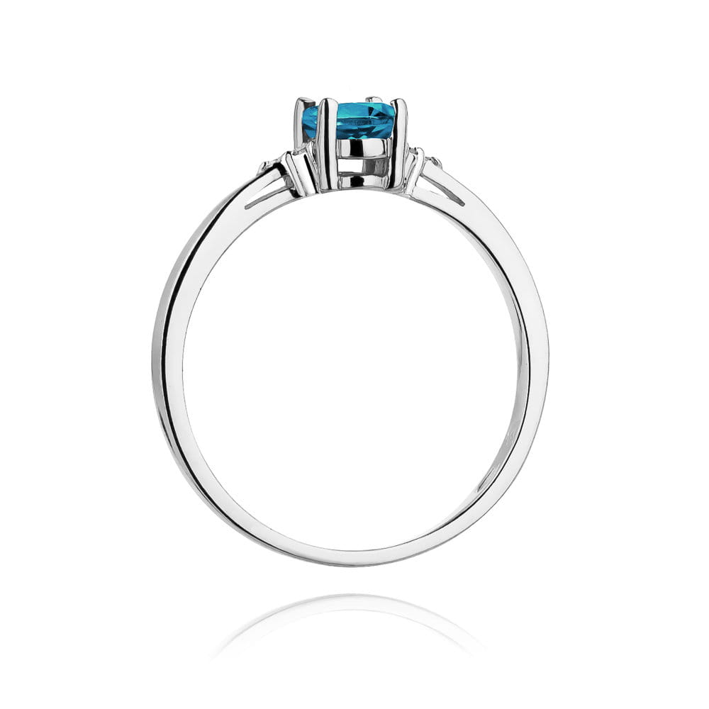 Pierścionek zaręczynowy z białego złota z brylantami i topazem 0.05 ct 3