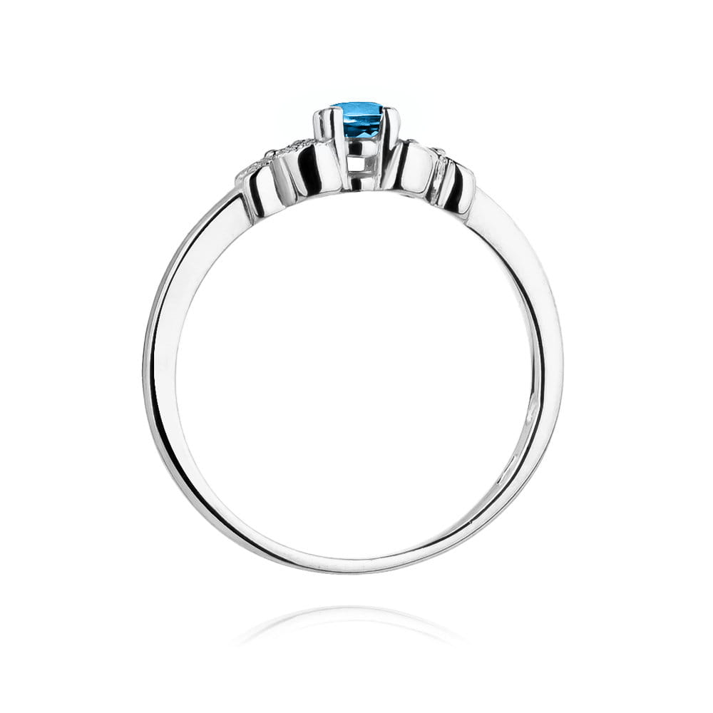 Pierścionek zaręczynowy z białego złota z brylantami i topazem 0.02 ct 2