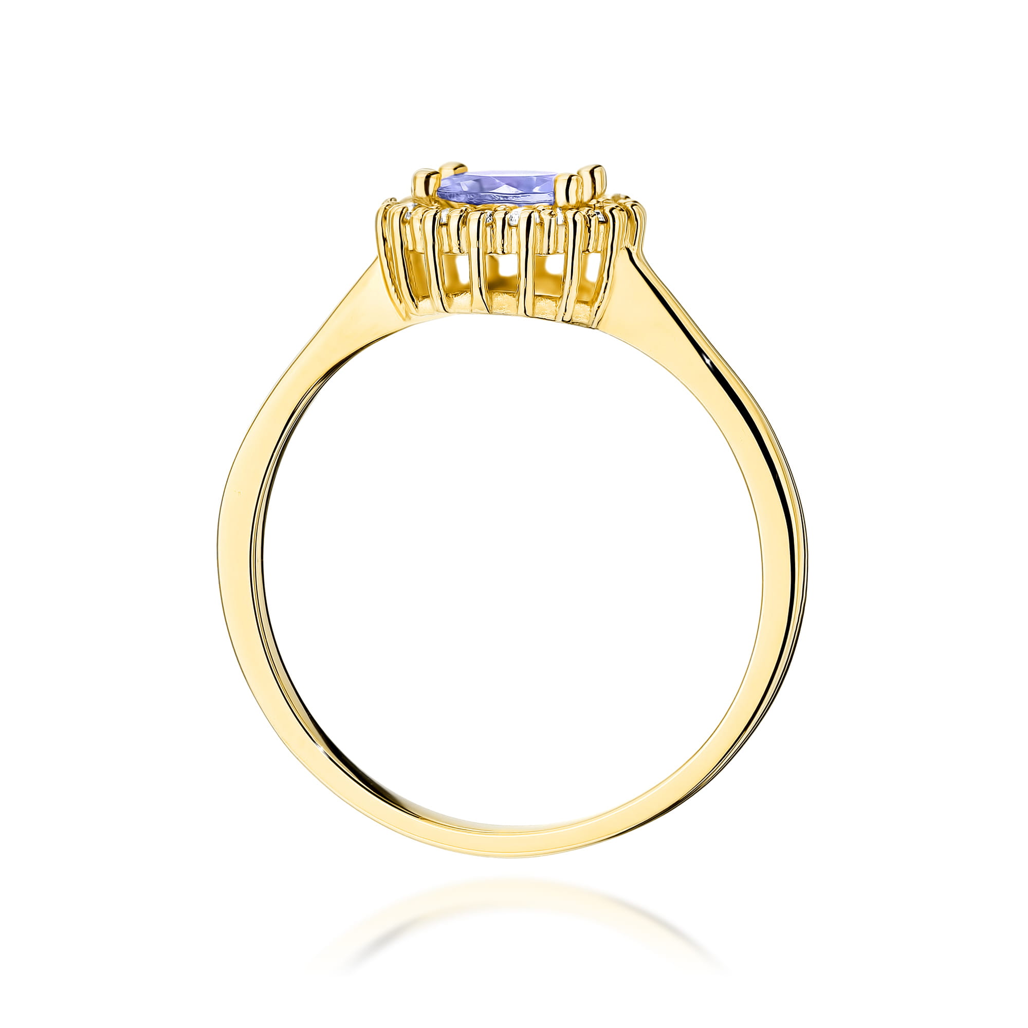 Pierścionek zaręczynowy z żółtego złota z brylantami i tanzanitem 0.14ct 1