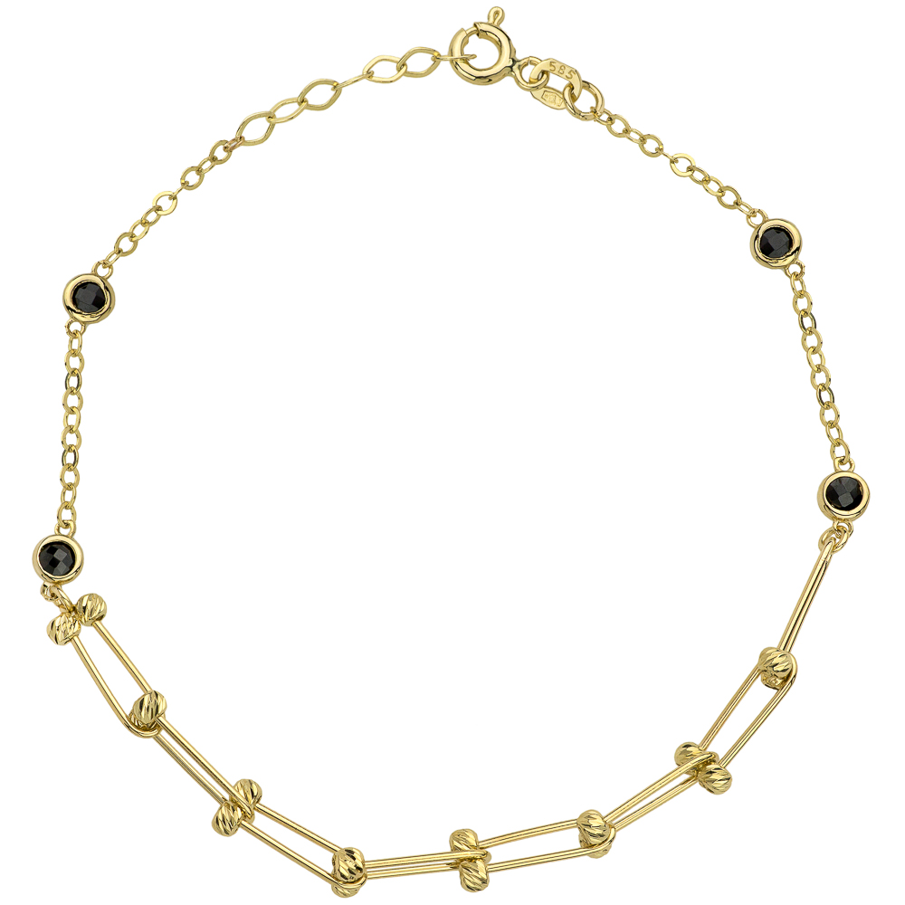 Bransoletka złota z czarnymi kamieniami i diamentowanymi kulkami FUG2-4-B00588-2 1
