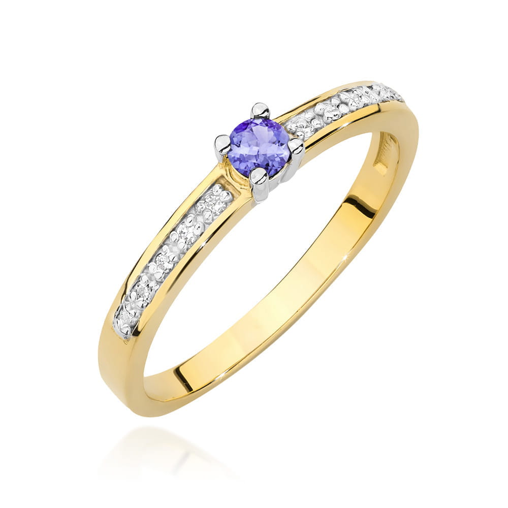 Pierścionek zaręczynowy z żółtego złota z brylantami i tanzanitem 0.05ct 4