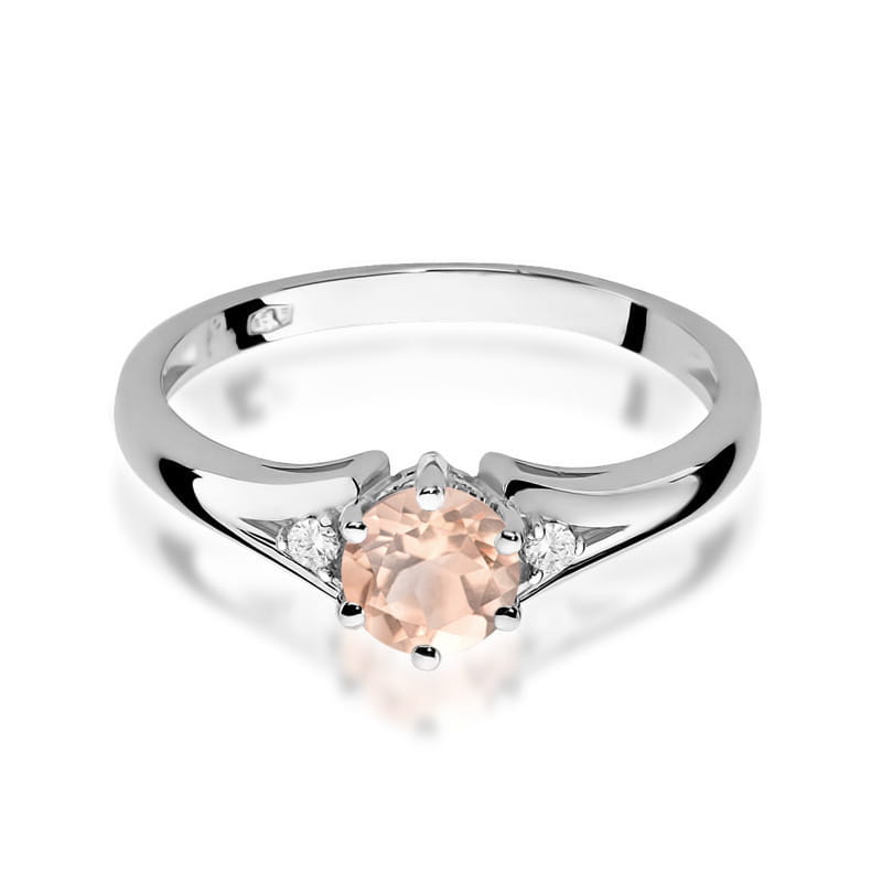 Pierścionek zaręczynowy z białego złota z brylantami i morganitem 0.03ct 3